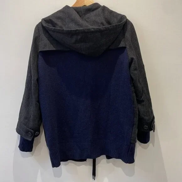 See By Chloe Utility Blazer Jacket Check Hood Knit Wool Varsity Black Navy 4 - Picture 4 of 14